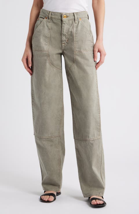 Tess High Waist Worker Straight Leg Pants (Faded Olive)