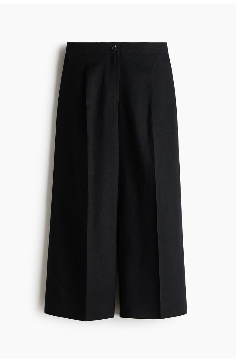 H&M Ankle-length Linen-blend Trousers, Main, color, Black