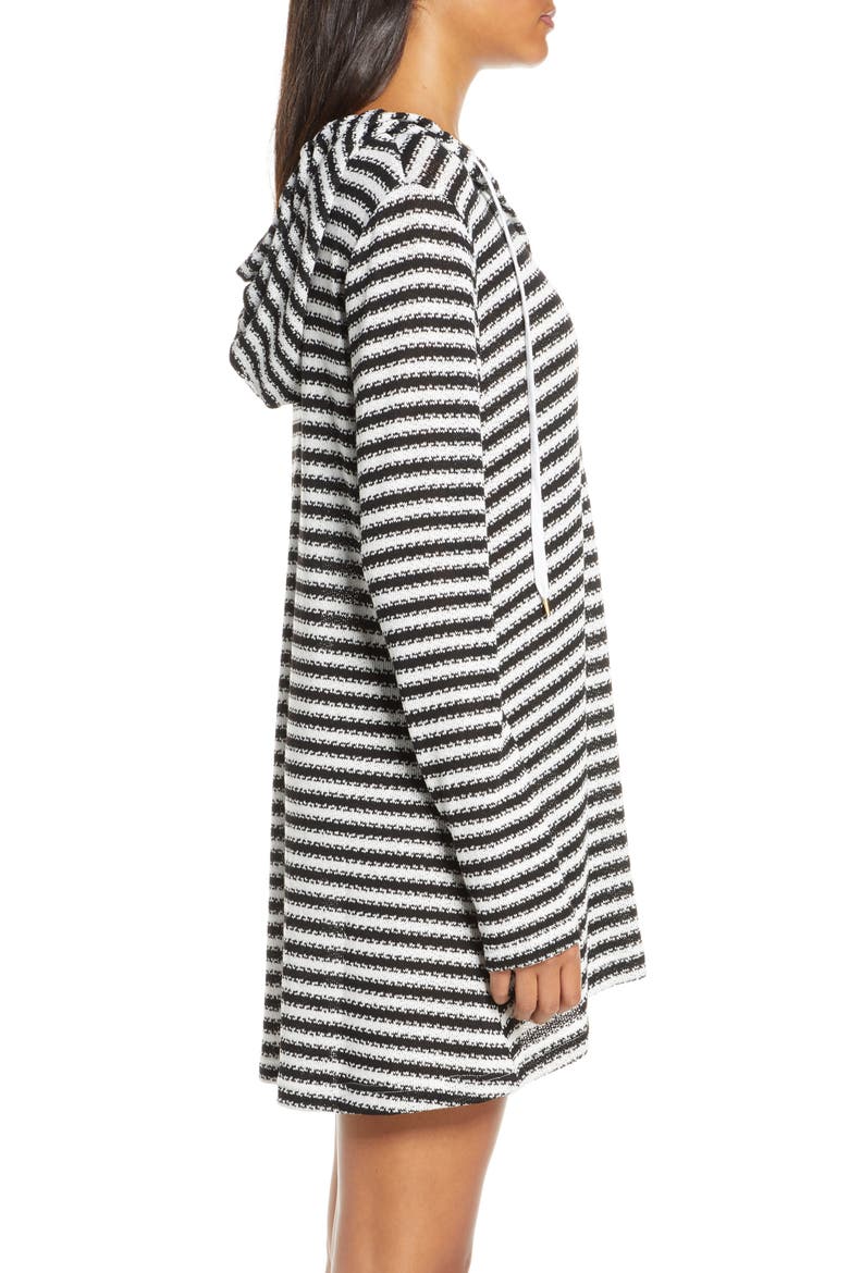 Slouchy Hooded Sweater Cover-Up Tunic, Alternate, color, BLACK/ WHITE