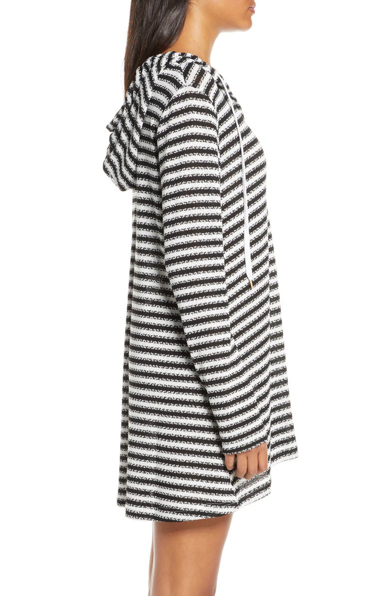 La Blanca Slouchy Hooded Sweater Cover-Up Tunic, Alternate, color, Black/ White