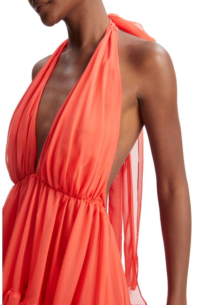 Leona High-Low Chiffon Halter Dress, Alternate, color, FIRE RED