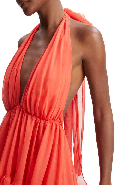 Bardot Leona High-low Chiffon Halter Dress In Fire Red