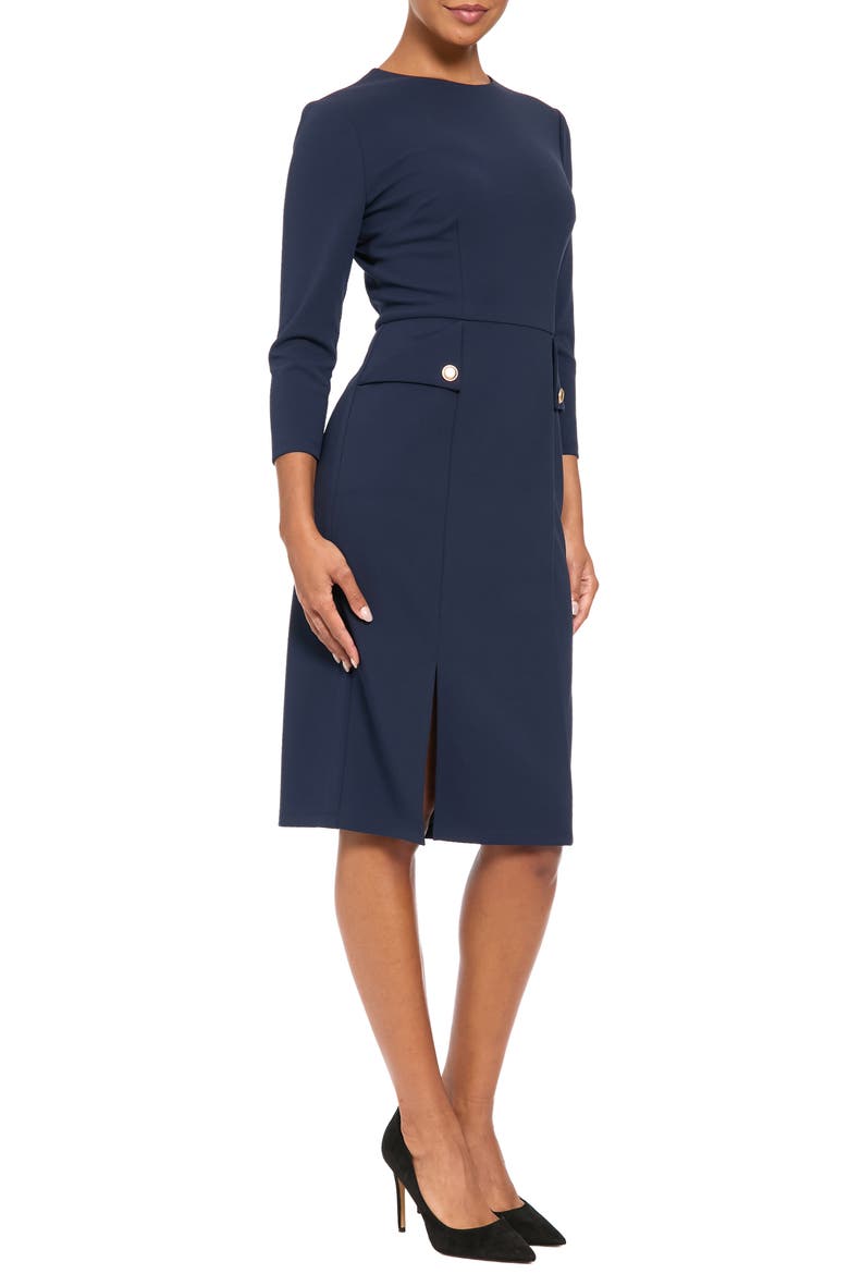 Button Detail Sheath Dress, Alternate, color, NAVY BLAZER