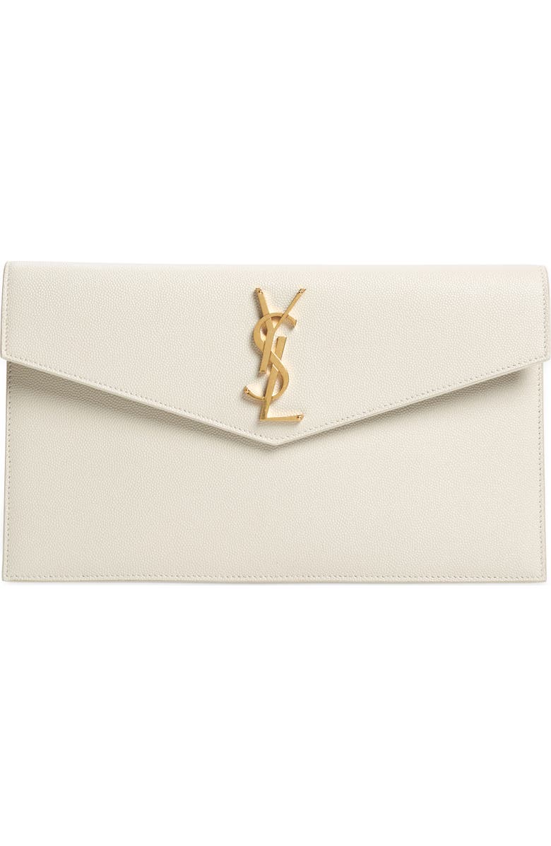 Saint Laurent Uptown Calfskin Leather Envelope Clutch, Main, color, 9207 Crema Soft