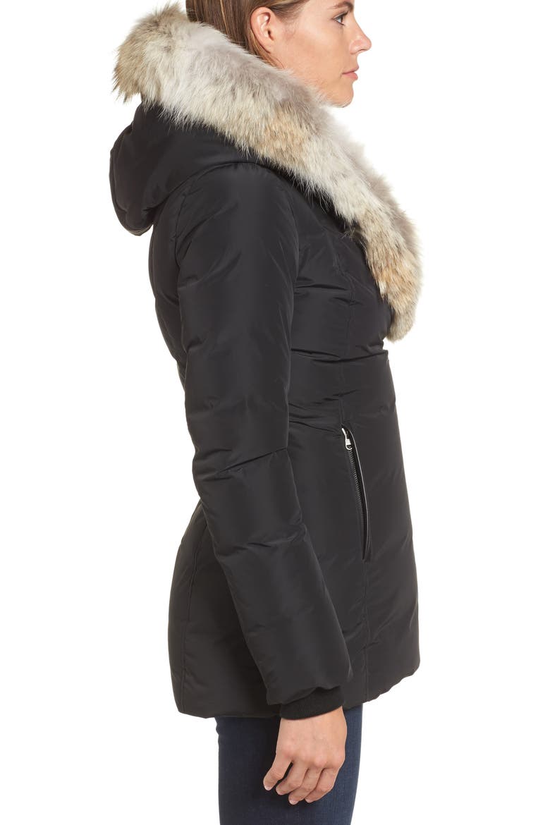 Adali-X Hooded Down Parka with Inset Bib & Genuine Fox Fur Trim, Alternate, color, BLACK