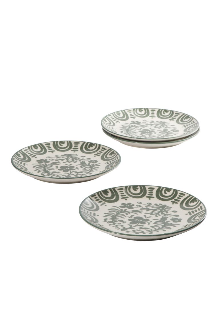 2-Time Oprah's Favorite Things, Valencia Flor 4 Piece Stoneware Dessert Plate Set, Alternate, color, Fern Green