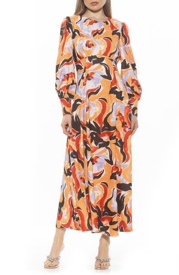 Alexia Admor Yesenia Long Sleeve Empire Waist Maxi Dress In Yellow Multi