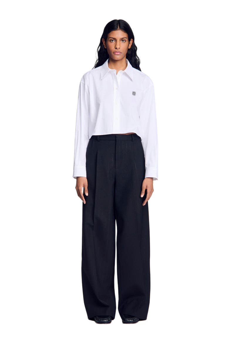 Striped wide-leg trousers, Alternate, color, Black