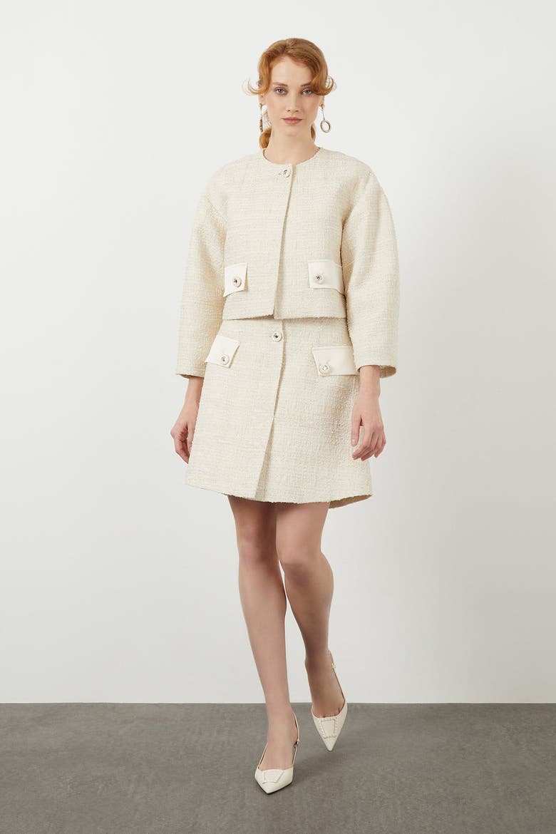 Off-White Tailored Button Detail Cropped Jacket, Main, color, Ecru