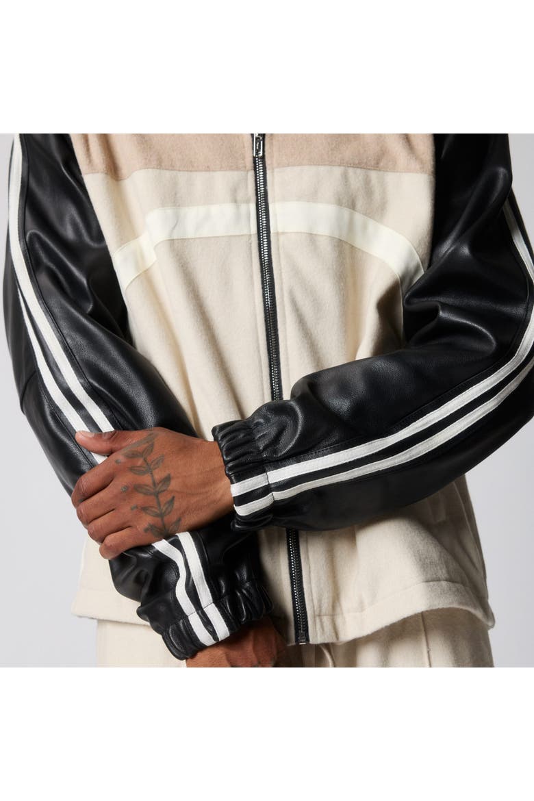 Trackside Wool & Leather Jacket, Alternate, color, white