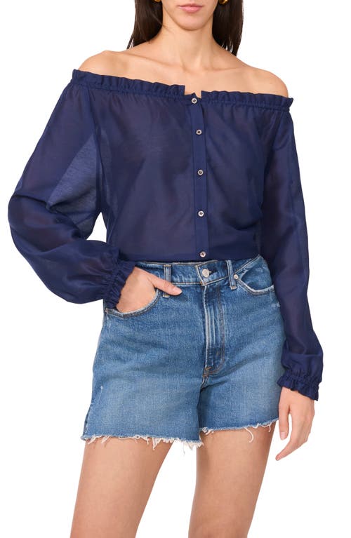Two By Vince Camuto Off The Shoulder Long Sleeve Button-up Top In Classic Navy