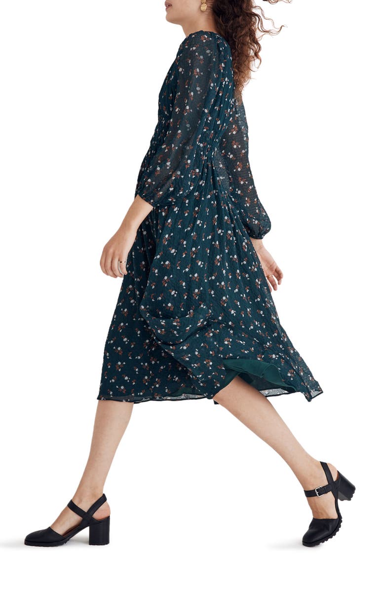 Madewell Sophia Woodland Floral Seersucker Midi Dress, Alternate, color, 
