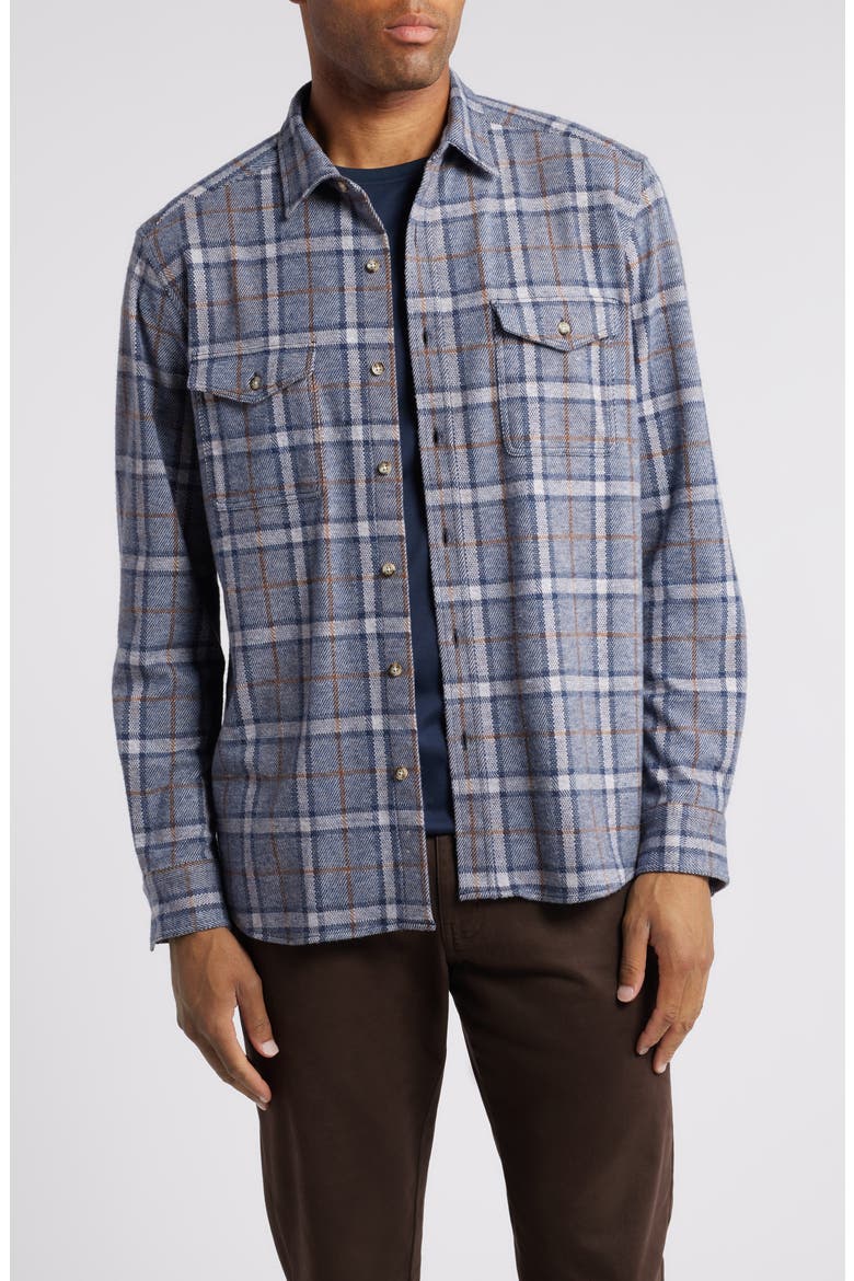 Windowpane Brushed Cotton Blend Button-Up Shirt, Main, color, BLUE