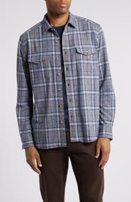 Johnston & Murphy Windowpane Brushed Cotton Blend Button-Up Shirt