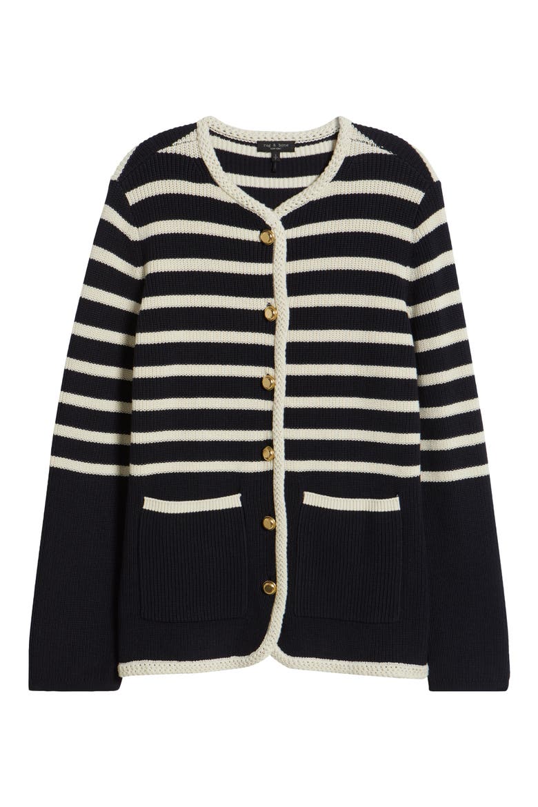 Nora Stripe Cotton Blend Cardigan, Alternate, color, NAVY/ CREAM