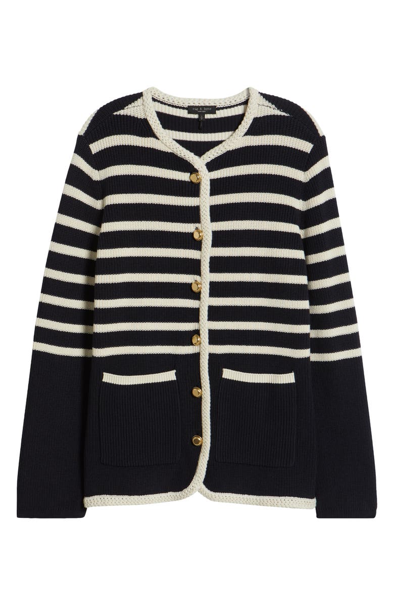 rag & bone Nora Stripe Cotton Blend Cardigan, Alternate, color, Navy/ Cream