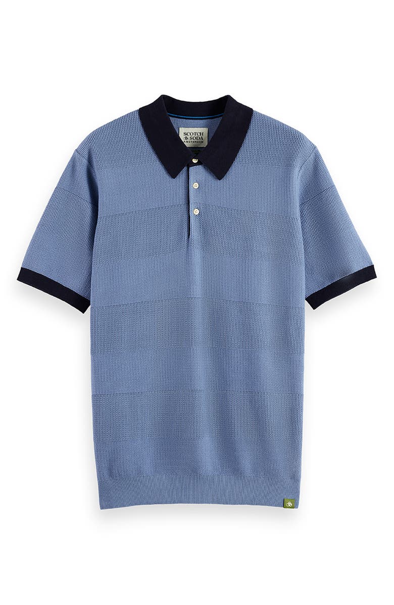 Scotch & Soda Tonal Stripe Cotton Polo Sweater, Alternate, color, Faded Denim