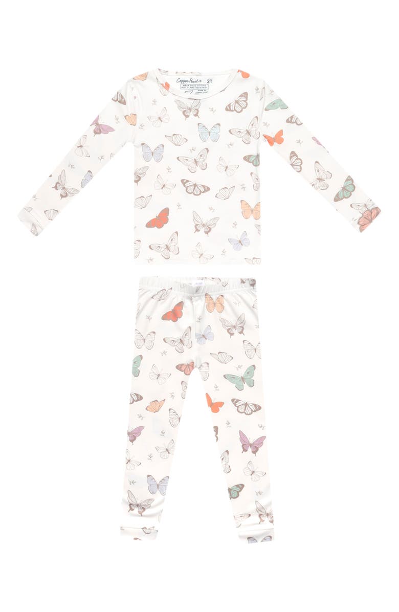 Copper Pearl Luna Butterfly Print Fitted Two-Piece Pajamas, Main, color, Light Beige