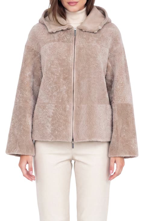 Genuine Shearling Zip Hooded Jacket, Rev