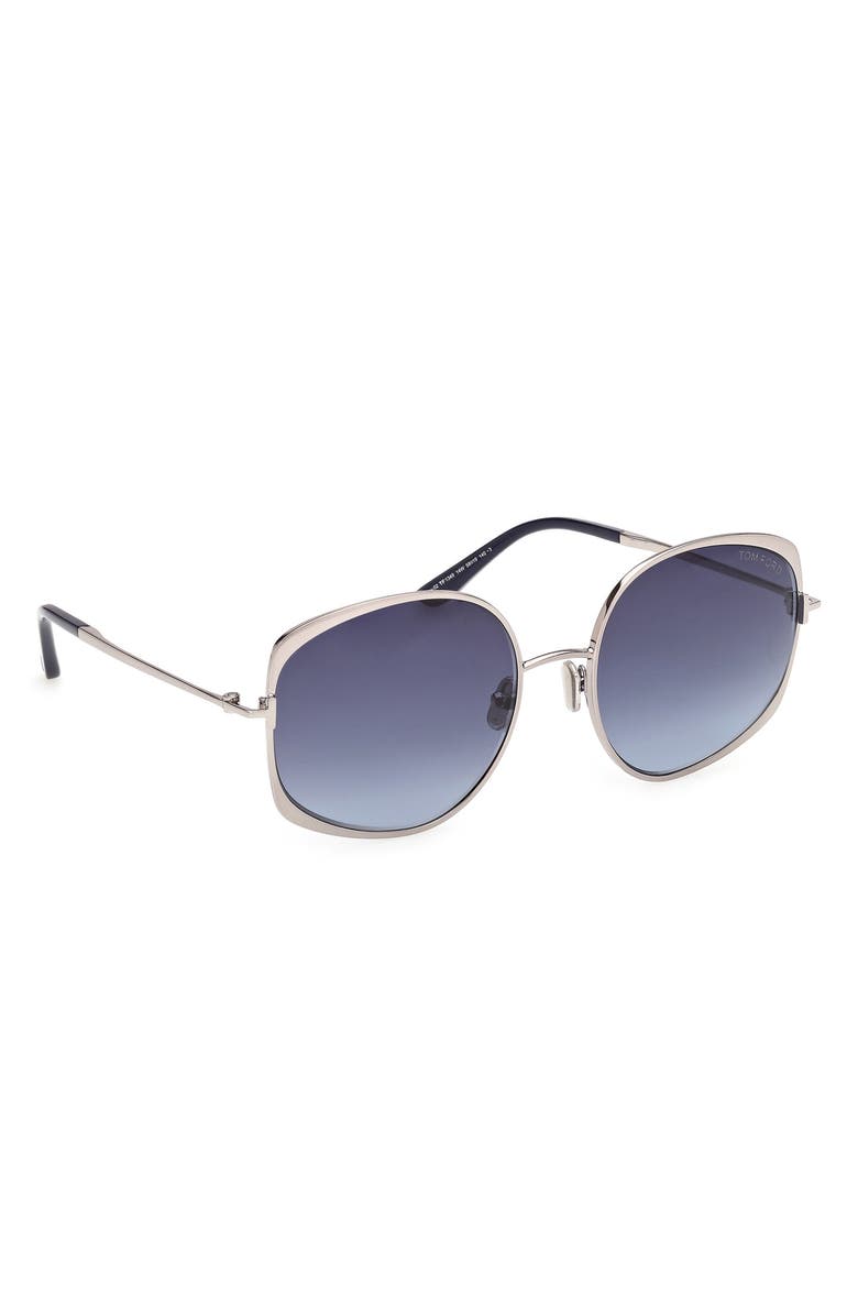 TOM FORD Abbey 58mm Round Sunglasses, Alternate, color, Ruthenium Navy / Gradient Blue