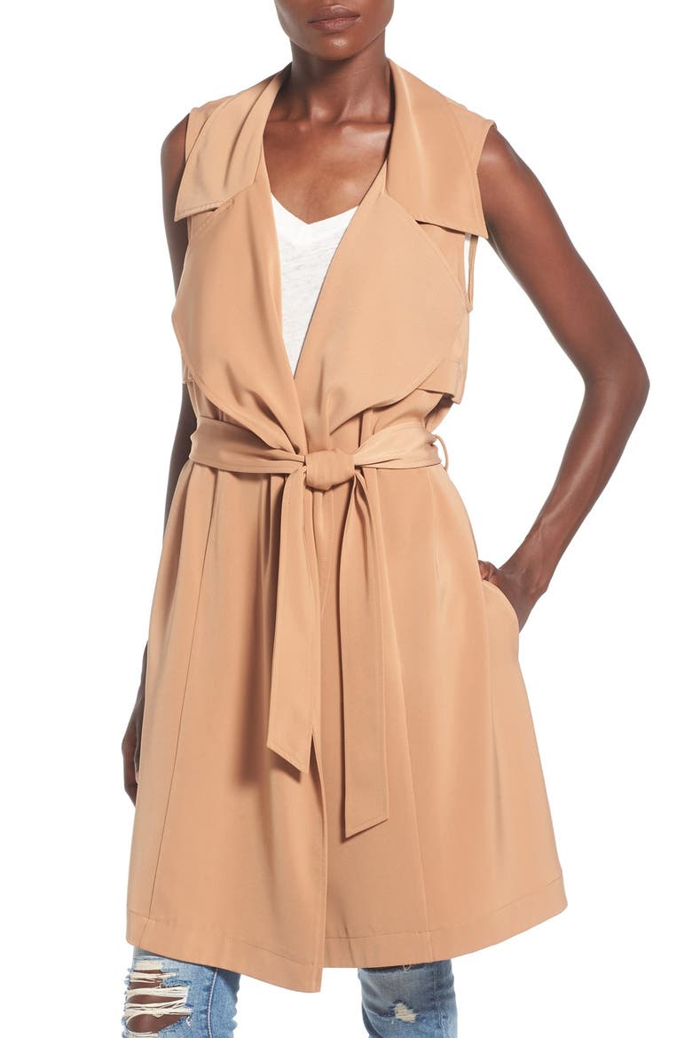 Sleeveless Draped Trench Jacket, Main, color, KHAKI