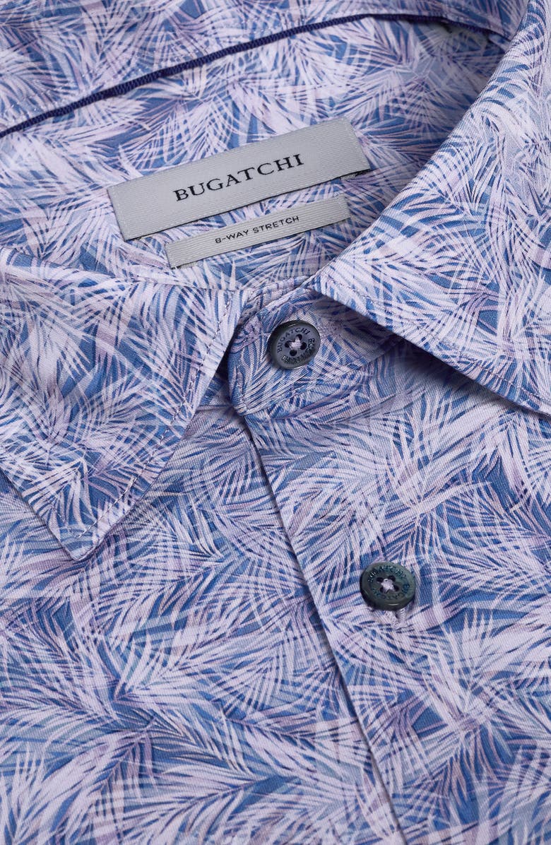 Bugatchi Miles OoohCotton<sup>®</sup> Tropical Palm Print Short Sleeve Button-Up Shirt, Alternate, color, Orchid