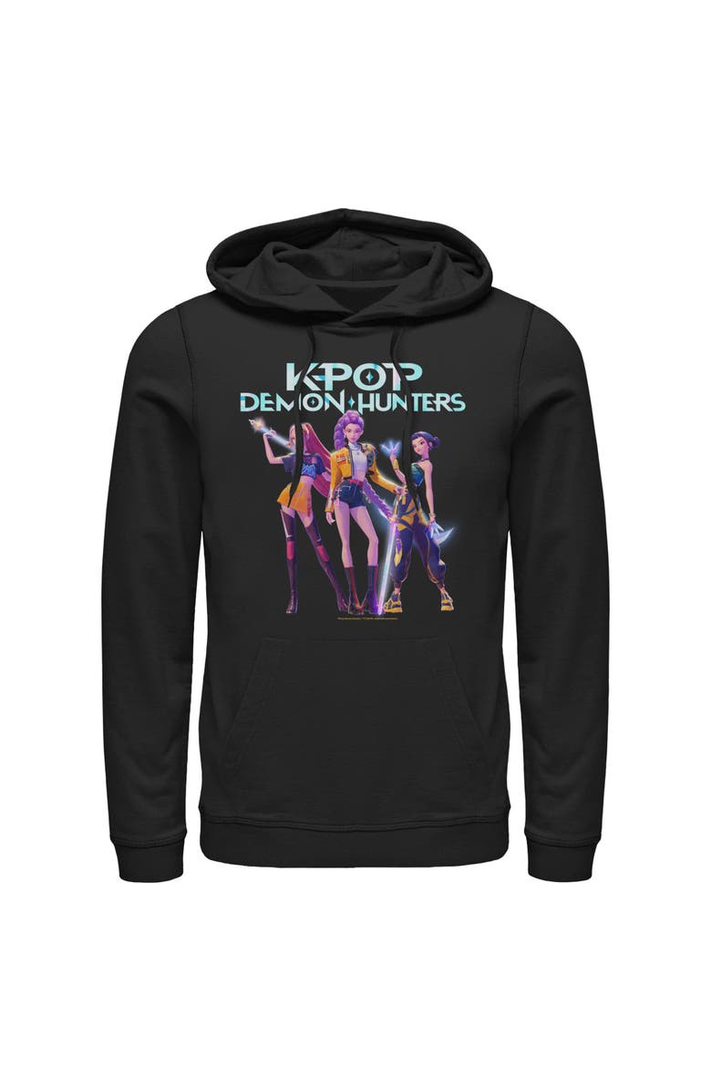 KPop Demon Hunters Men's KPop Demon Hunters Girls Group Shot  Pull Over Hoodie, Main, color, Black
