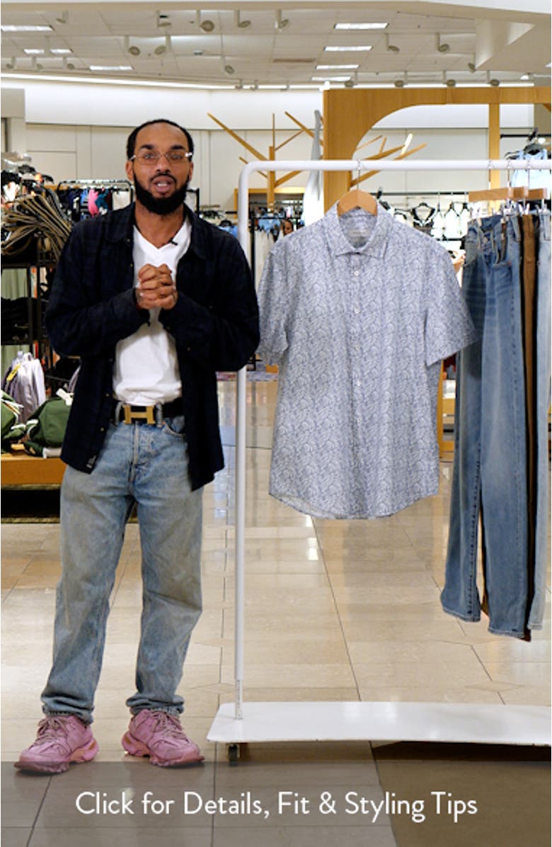 Miles OoohCotton<sup>®</sup> Leaf Print Short Sleeve Button-Up Shirt, sales video thumbnail
