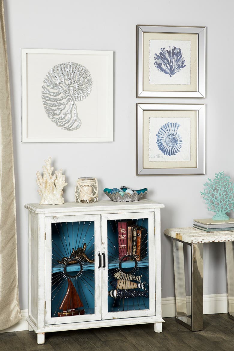 WILLOW ROW Large Coastal Metallic White Shell Shadow Box Wall Decor, 23 ...