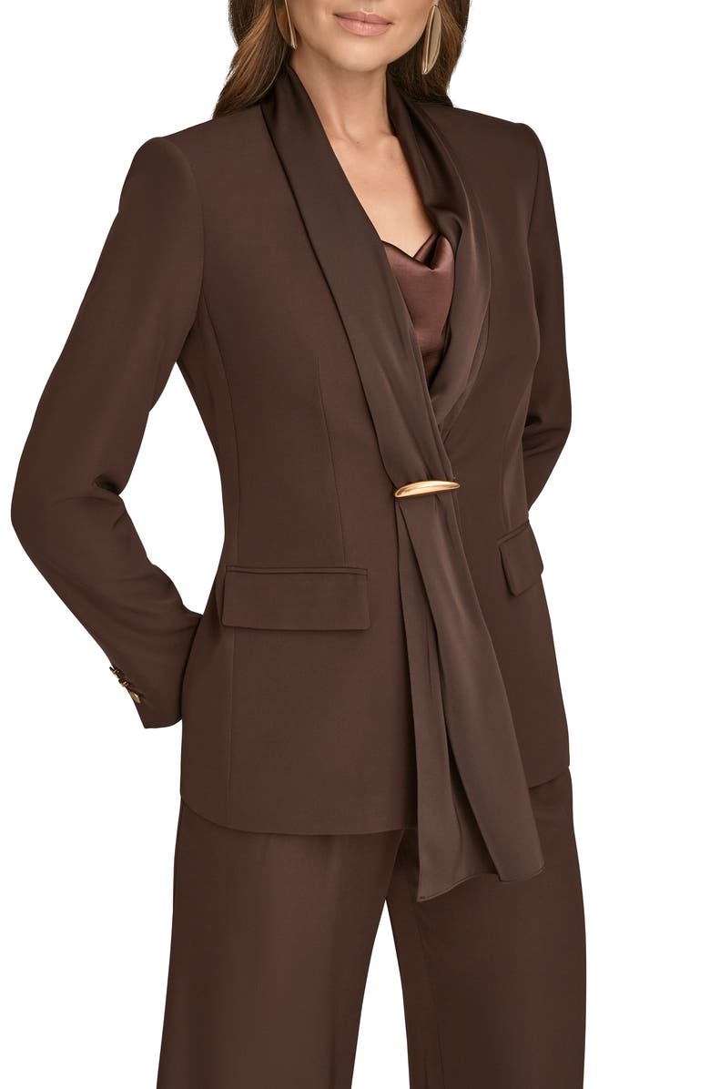 Donna Karan New York Mixed Media One-Button Blazer, Alternate, color, Chocolt Pl