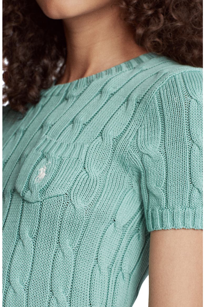 Short Sleeve Cable Sweater, Alternate, color, DEEP SEAFOAM