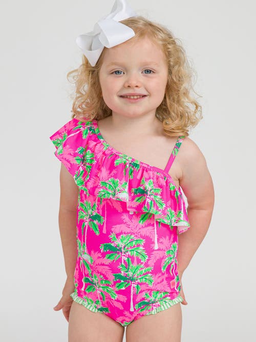 Rufflebutts Girls Upf50+ Sun Protection One Shoulder Ruffle One Piece In Pink
