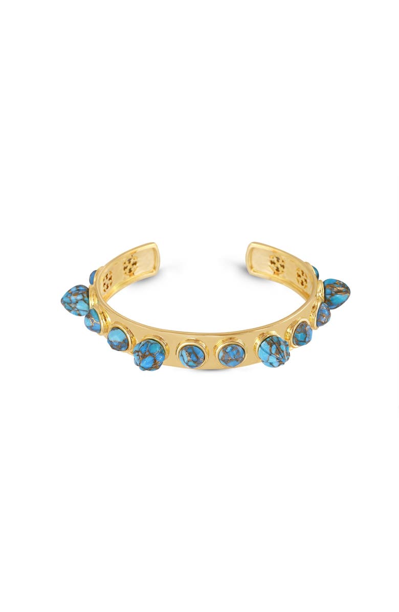LuvMyJewelry Sea Breeze Design Turquoise Gemstone Yellow Gold Plated Silver Studded Women Cuff, Alternate, color, 