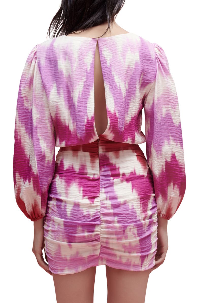 maje Ritie Tie Dye Long Sleeve Blouson Minidress, Alternate, color, Tie Dye Fuchsia