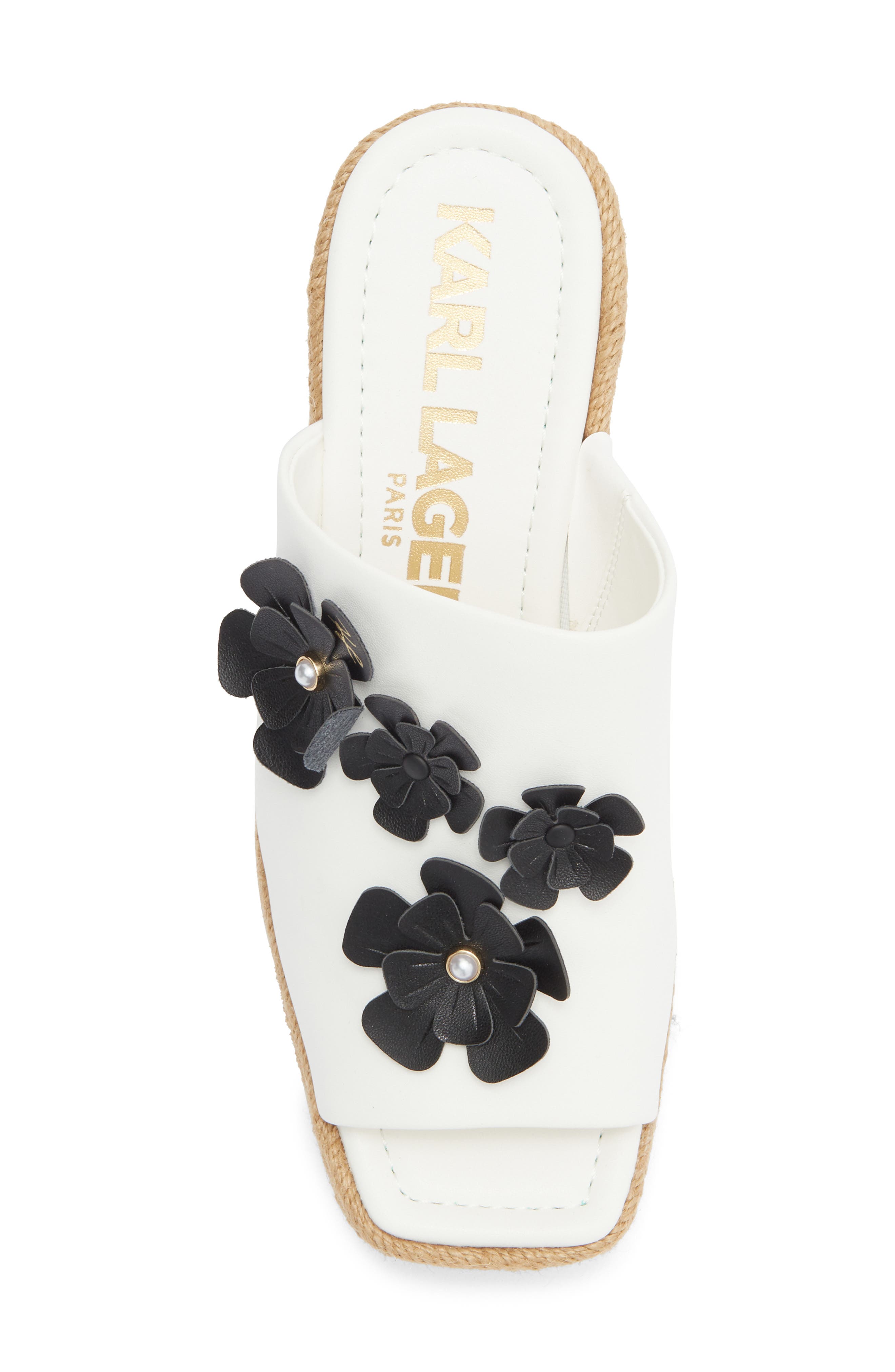KARL LAGERFELD PARIS Clove Fleur Wedge Sandal, Alternate, color, Bright White