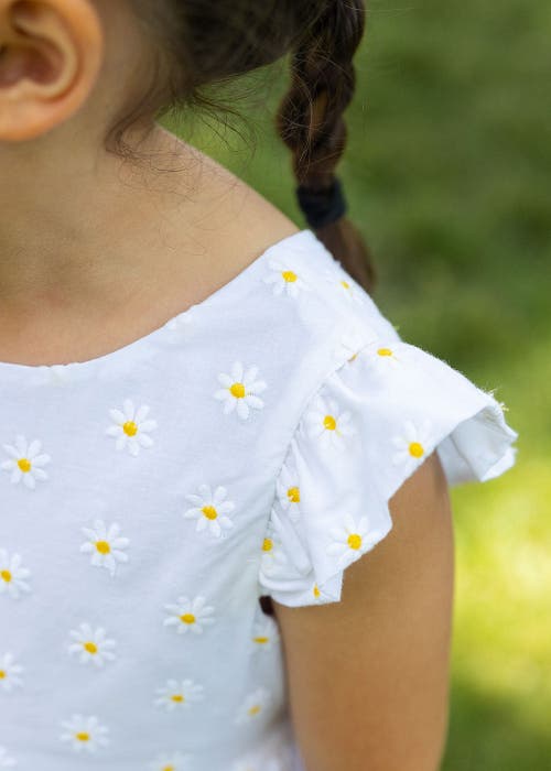 Shop Florence Eiseman Embroidered Daisy Dress In White/yellow