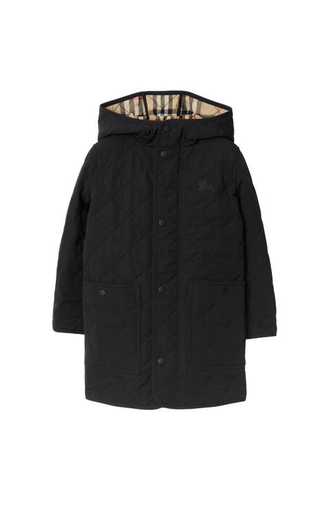 Kid's Quilted Nylon Hooded Coat