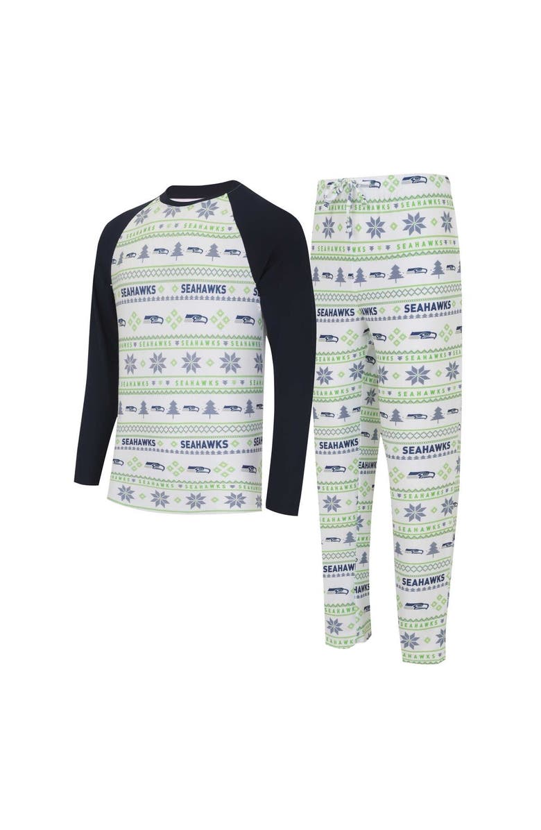 CONCEPTS SPORT Men's Concepts Sport White/Navy Seattle Seahawks Tinsel Raglan Long Sleeve T-Shirt & Pants Sleep Set, Main, color, White