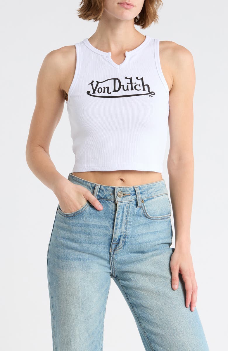 Von Dutch Split Neck Tank Top, Main, color, White