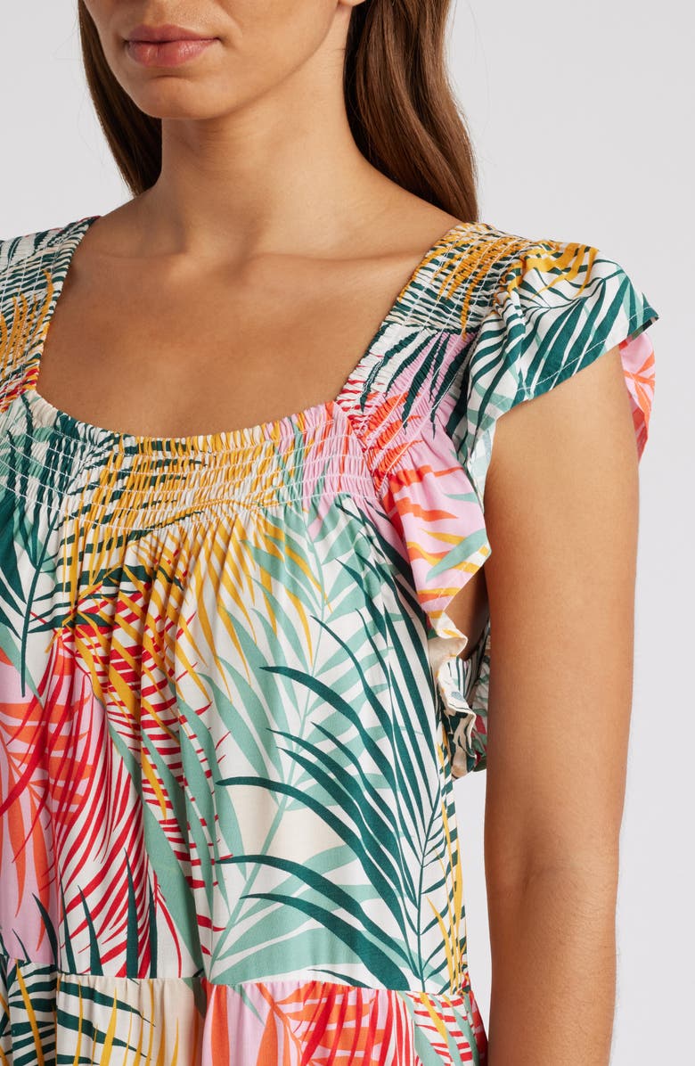 beachlunchlounge Eloise Flutter Sleeve Smocked Detail Sundress, Alternate, color, Green Heron