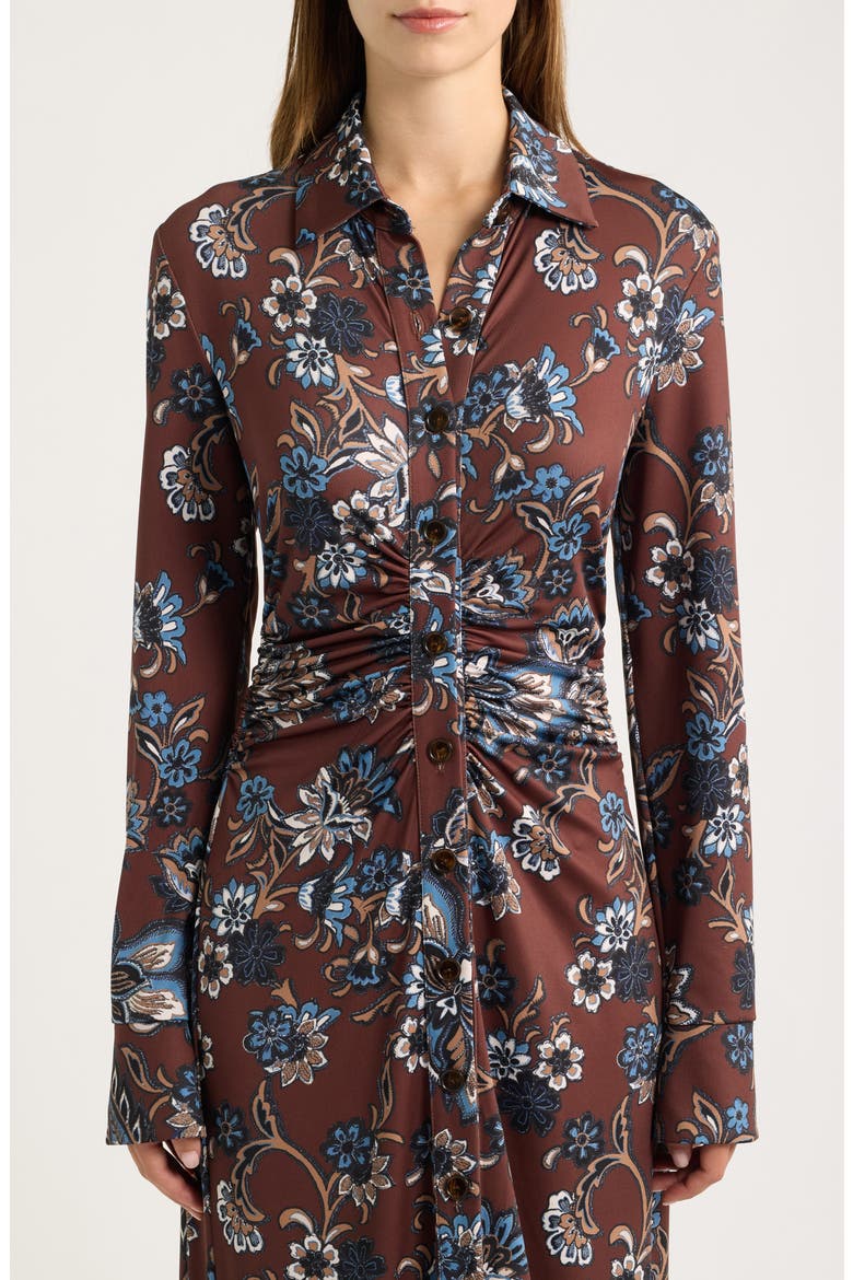 Floral Long Sleeve Midi Shirtdress, Alternate, color, BROWN MULTI