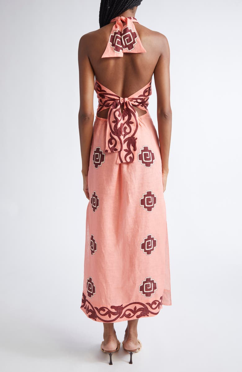 Johanna Ortiz Energetic Patterns Linen Halter Dress, Alternate, color, Pink / Wine/ Red