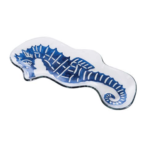 Seahorse Slump Glass Coastal Novelty Decorative Shaped Dish Plate 7.05" x 15"