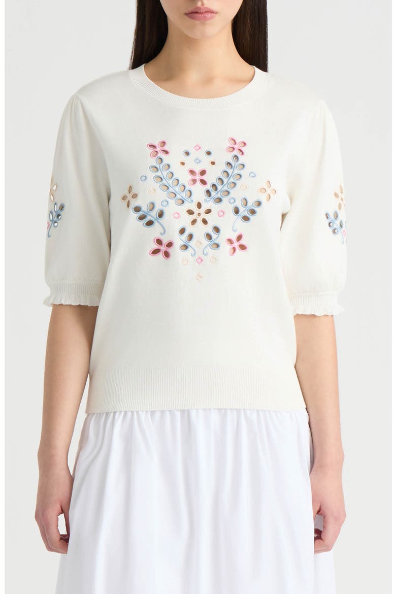 Eyelet Embroidered Sweater, Main, color, MARSHMALLOW