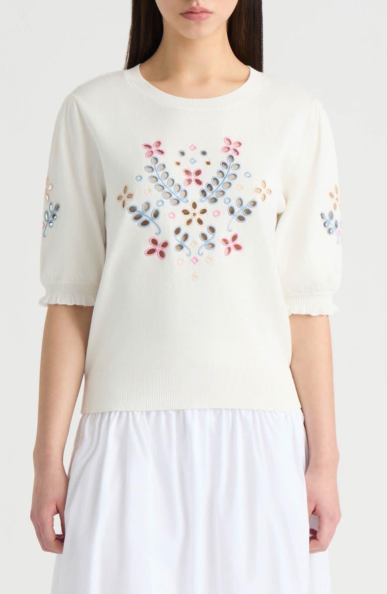 NVLT Eyelet Embroidered Sweater, Main, color, Marshmallow