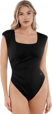 Popilush Shapewear Square Neck Padded Shoulder Slimming Bodysuit