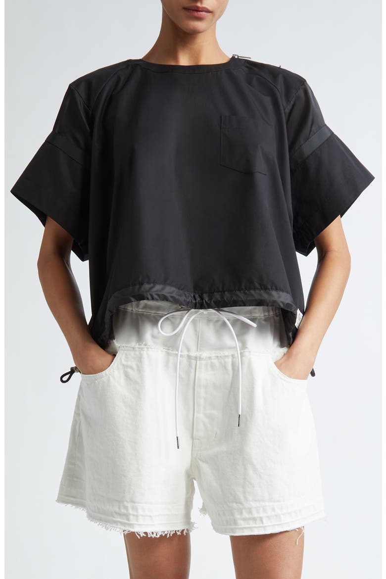 x Thomas Mason Paneled Mixed Media Top, Main, color, BLACK