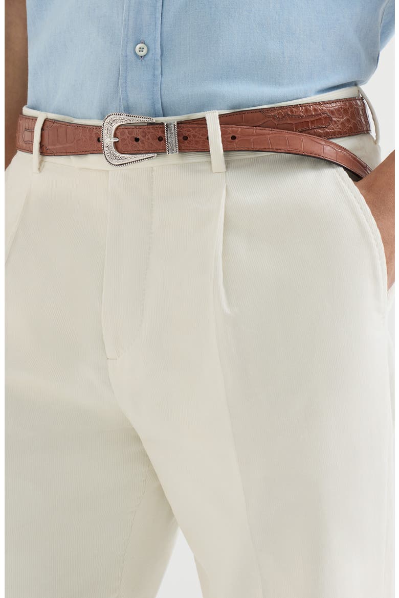 Sea Island cotton narrow wale corduroy trousers with pleat, Alternate, color, Panama