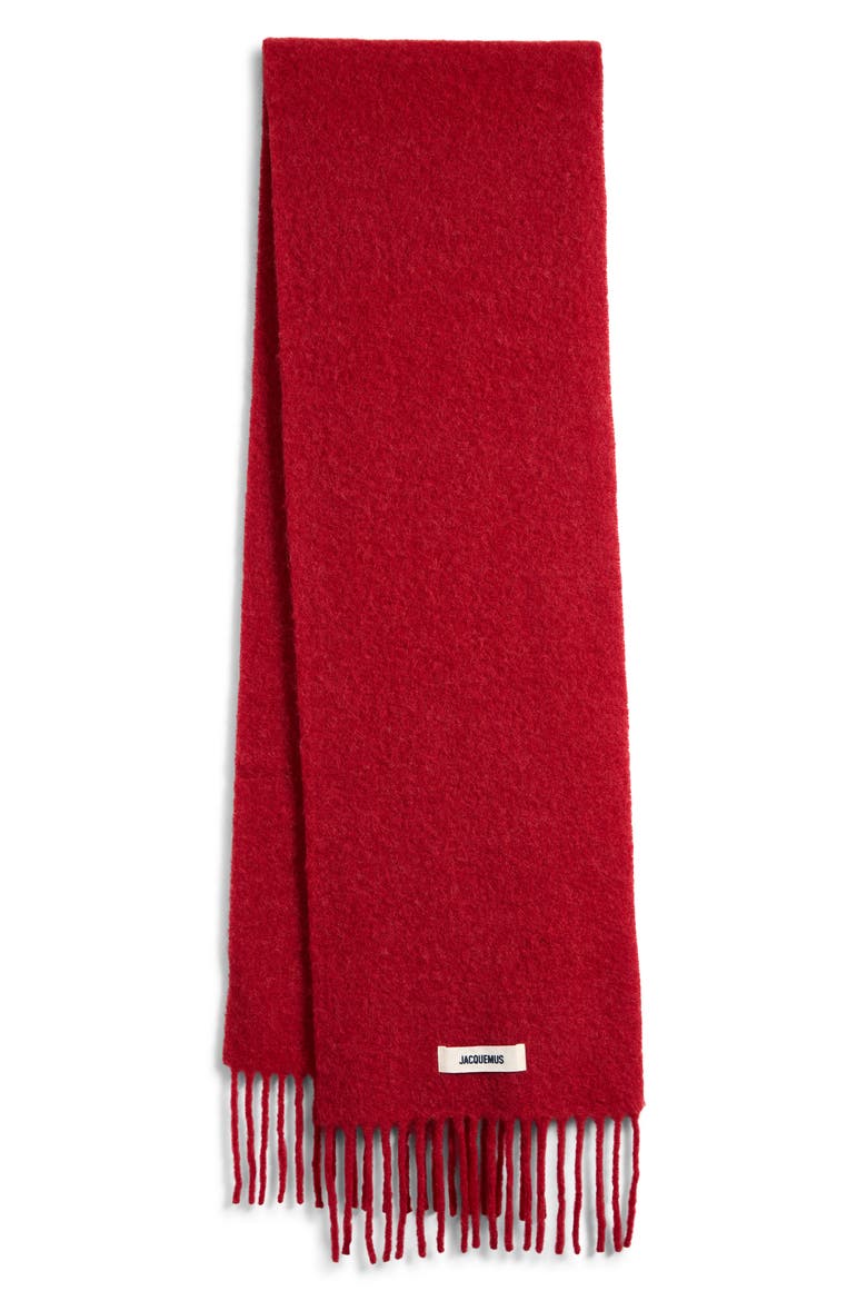 L'écharpe Carro Mohair, Alpaca & Wool Blend Fringe Scarf, Alternate, color, DARK RED 480