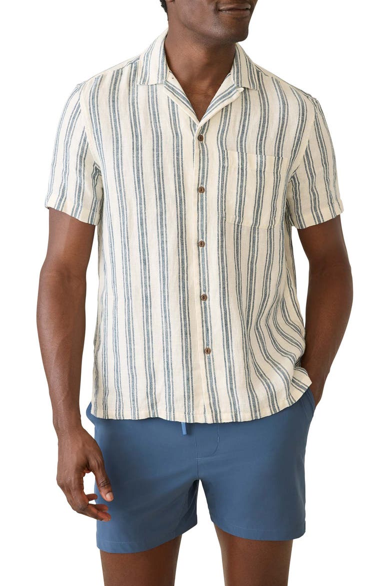 Palma Linen Short Sleeve Button-Up Shirt, Main, color, ISLAND BLUE STRIPE